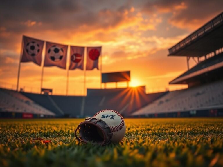 Flick International A dramatic sports stadium scene at sunset with empty bleachers symbolizing tension in sports politics