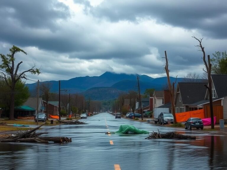 Flick International Flooded street in Asheville, North Carolina after Hurricane Helene