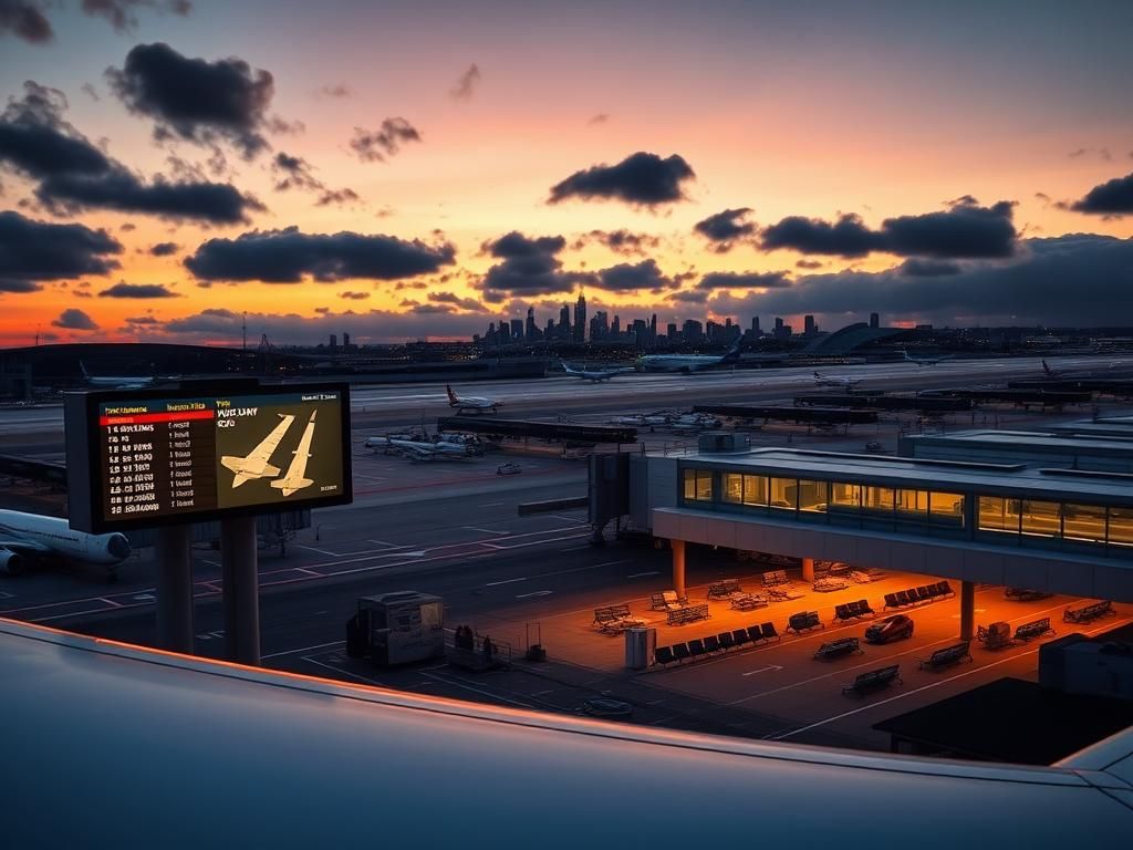 Flick International Aerial view of Boston Logan International Airport at sunset showcasing terminals and runways