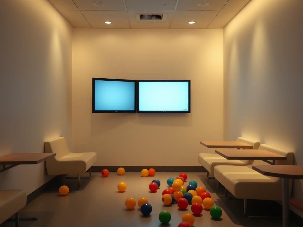 Flick International Interior of a McDonald's PlayPlace showing two digital screens and minimal furnishings