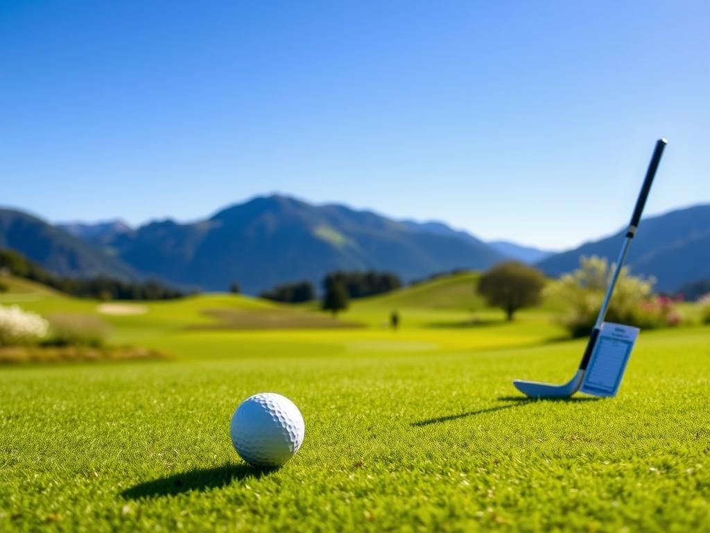 Flick International Golf ball on a tee at Millbrook Resort with mountains in the background