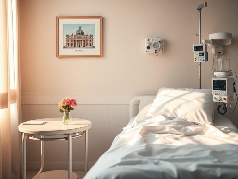 Flick International Serene hospital room scene representing Pope Francis' recovery