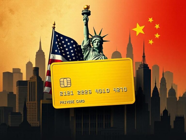 Flick International Conceptual representation of a gold card symbolizing privilege and wealth amidst American and Chinese symbols