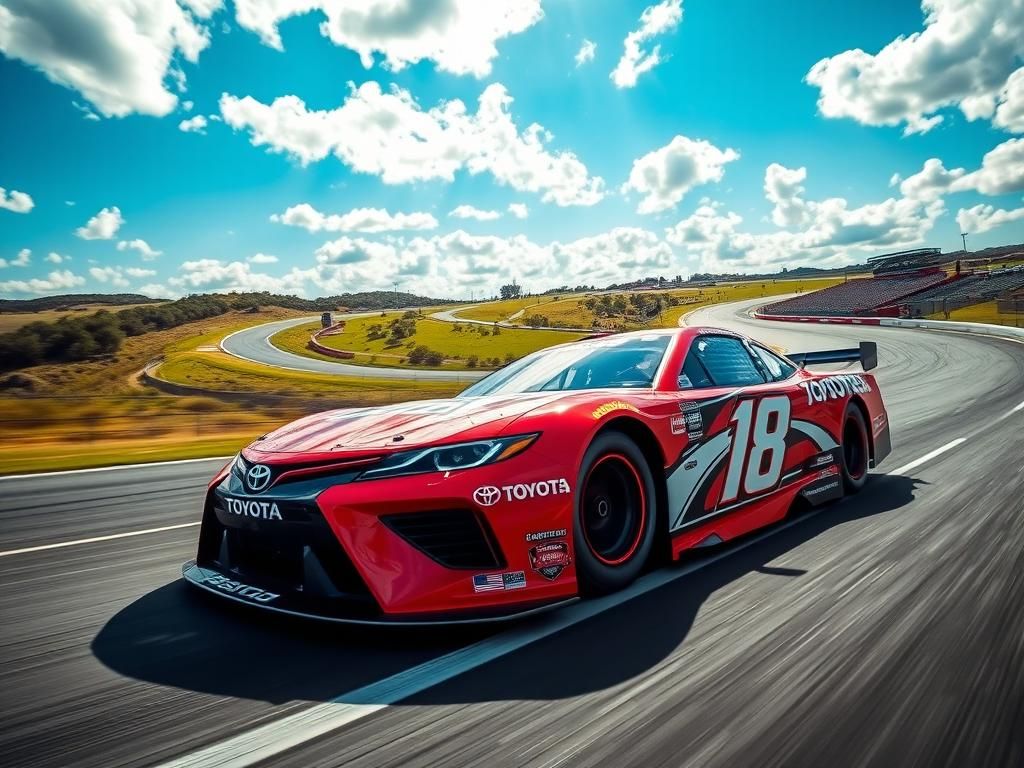 Flick International Close-up of a Toyota race car from Joe Gibbs Racing speeding at Circuit of the Americas during the EchoPark Automotive Grand Prix.