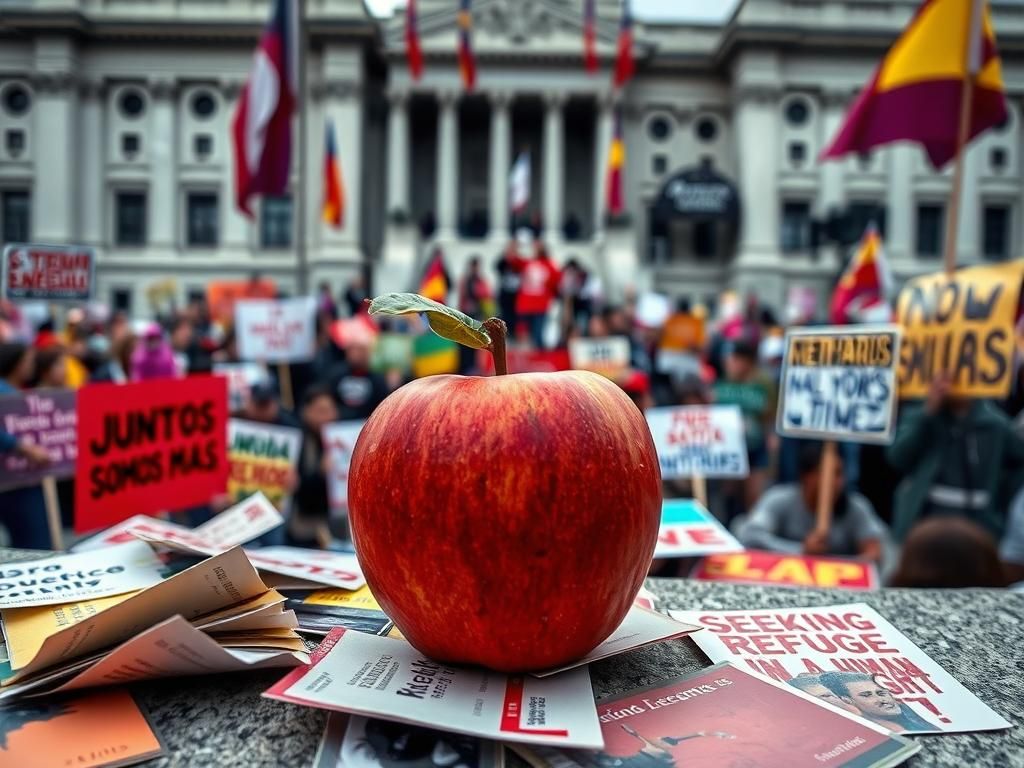 Flick International Tom Homan calmly eating an apple amidst pro-illegal immigration protests