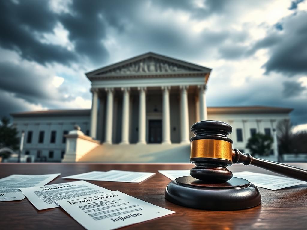 Flick International Dramatic courtroom scene with Supreme Court building and gavel