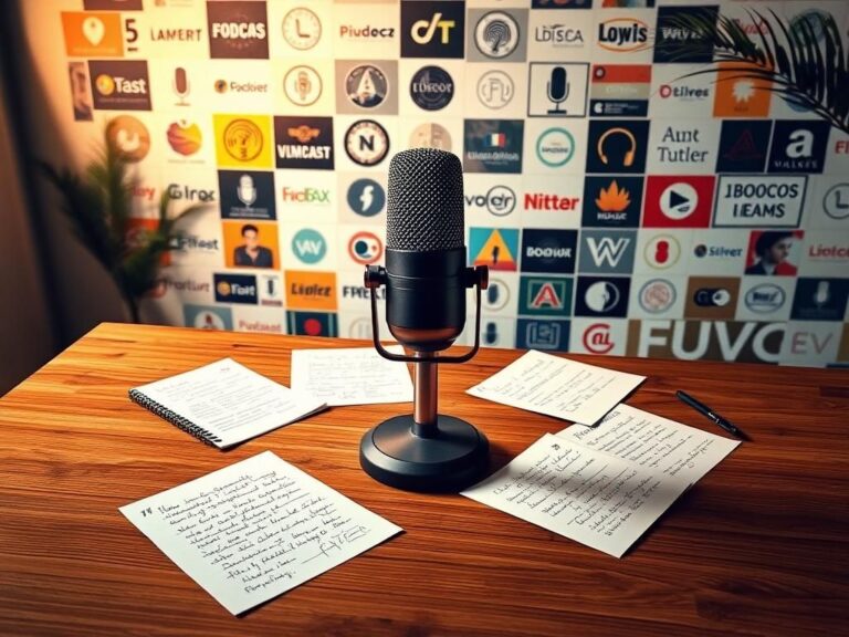 Flick International Vintage microphone on a modern wooden table with handwritten notes