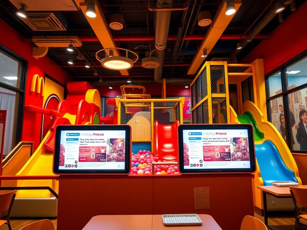 Flick International Vibrant interior of McDonald's PlayPlace featuring slides and colorful structures