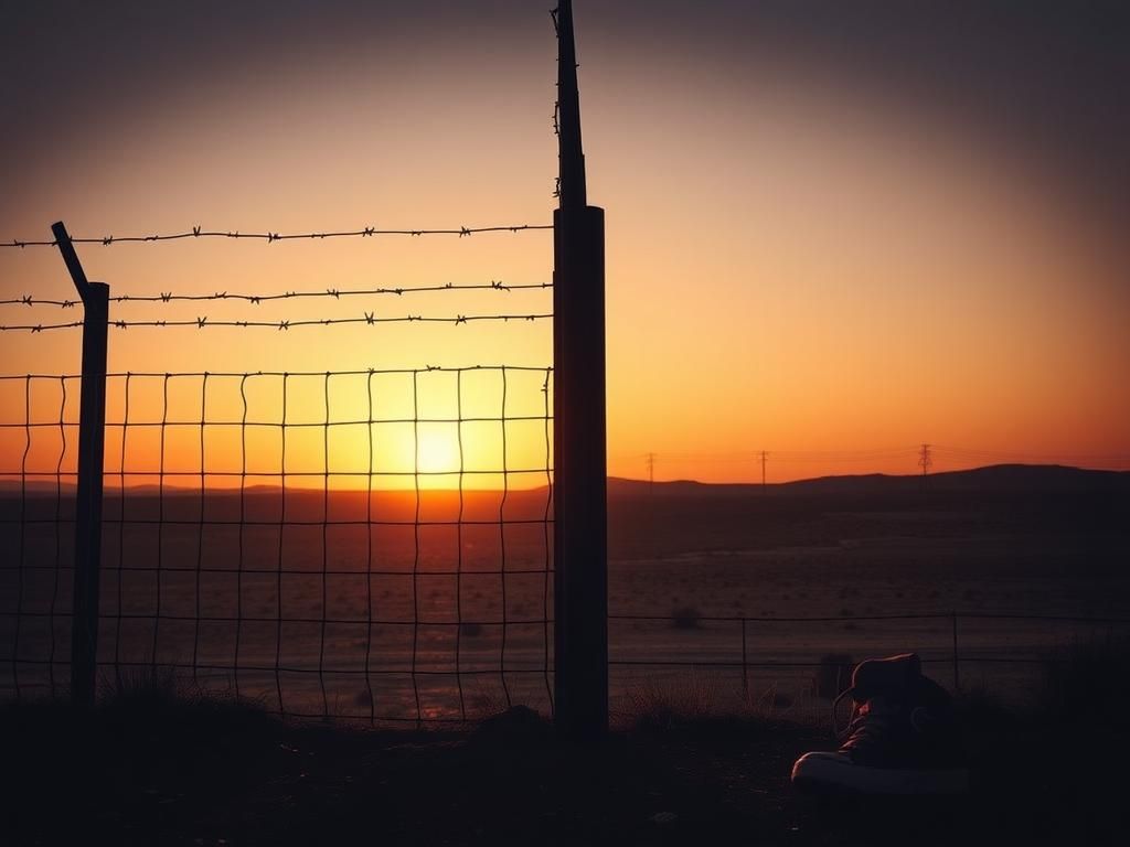 Flick International Barbed-wire fence at sunset along the southern U.S. border representing immigration enforcement