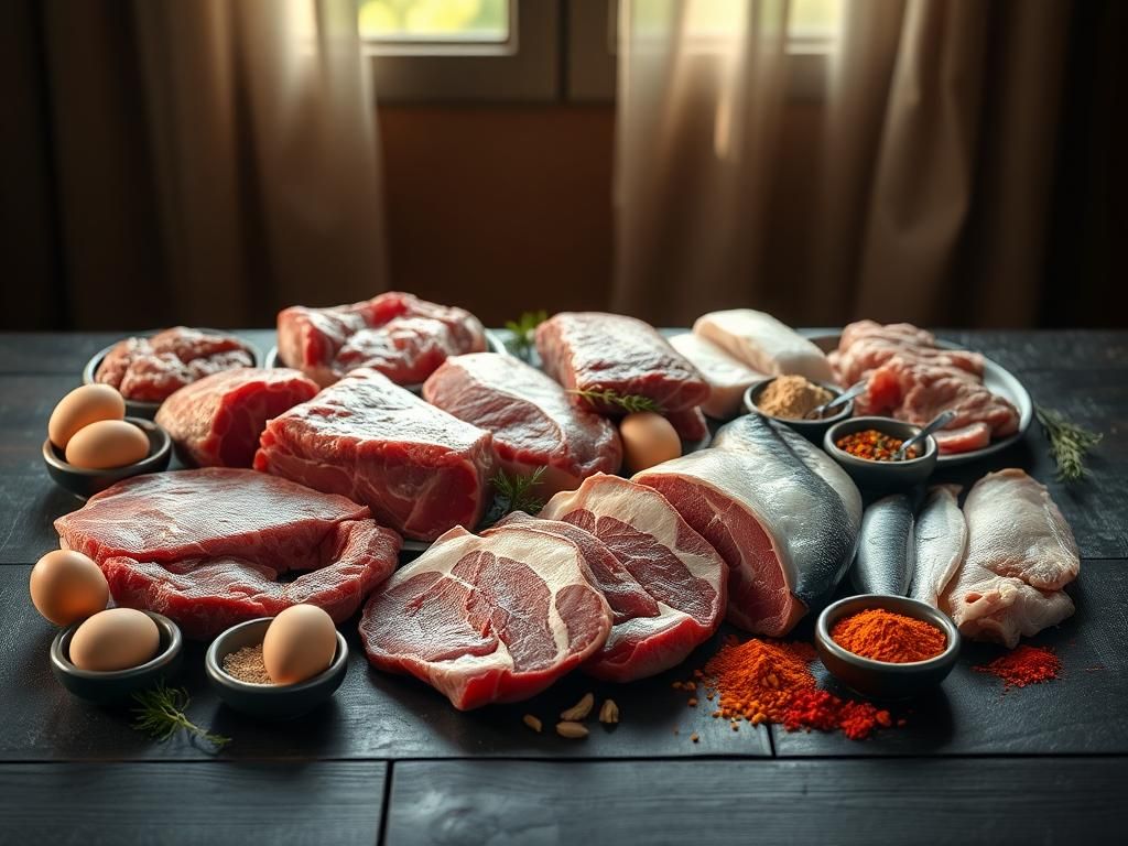 Flick International A visually striking arrangement of various raw meats showcasing a carnivore diet