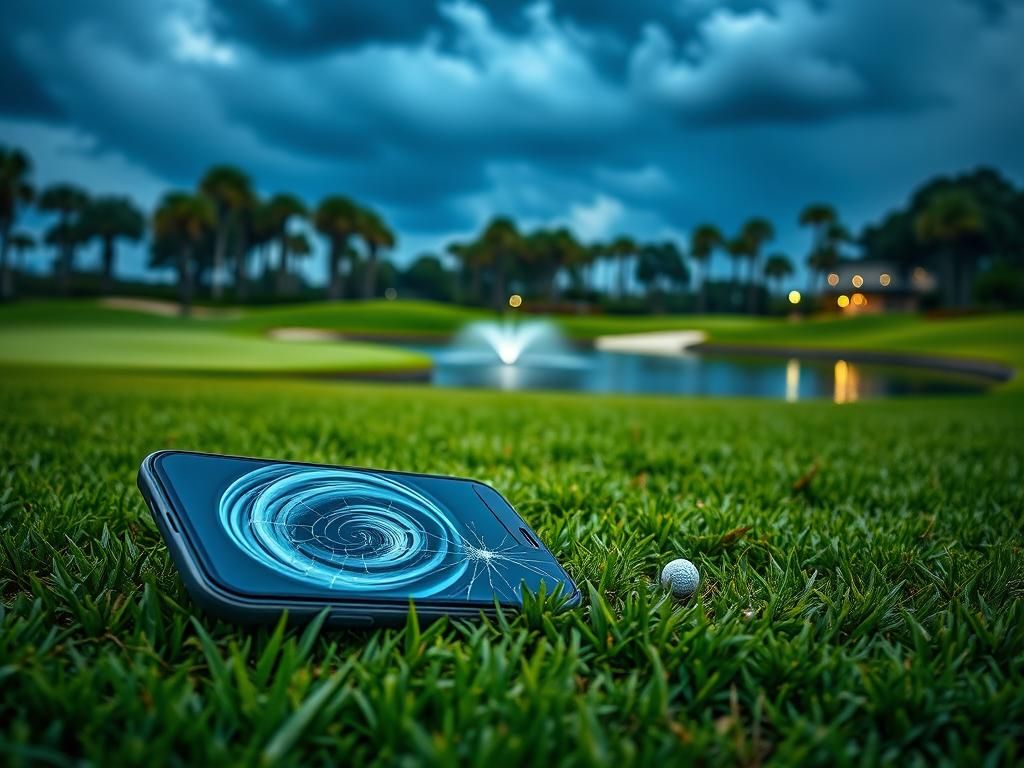 Flick International Abandoned smartphone on golf course grass at TPC Sawgrass