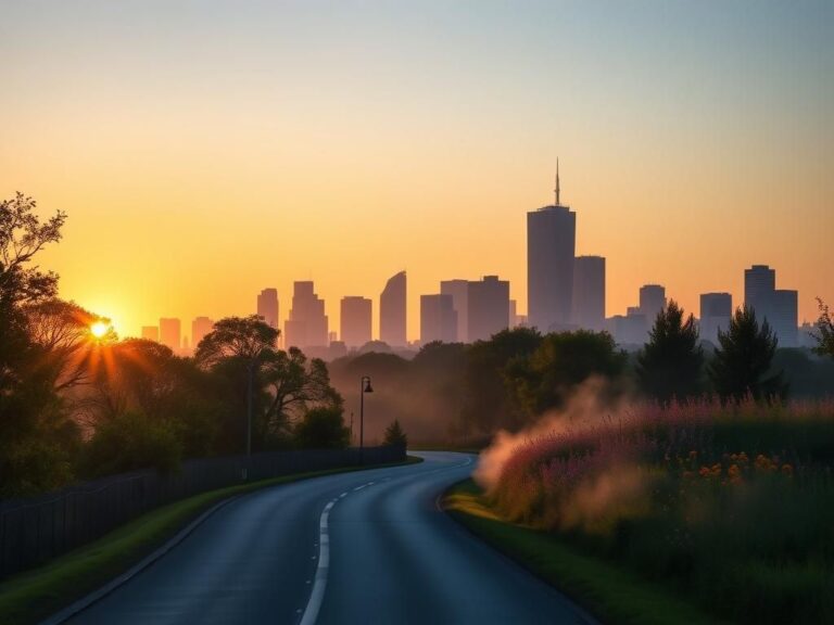 Flick International Urban skyline silhouette at dawn symbolizing hope and safety