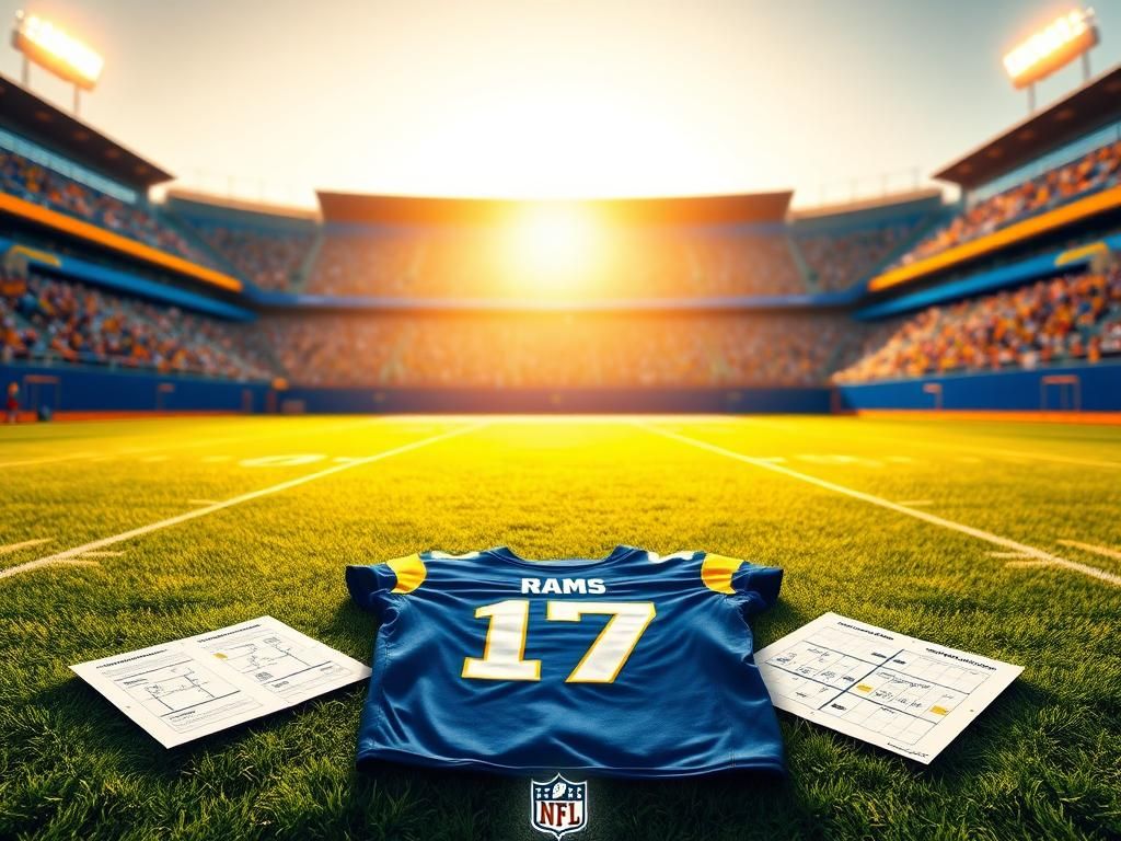 Flick International Football field in Los Angeles Rams colors with No. 17 jersey laid out