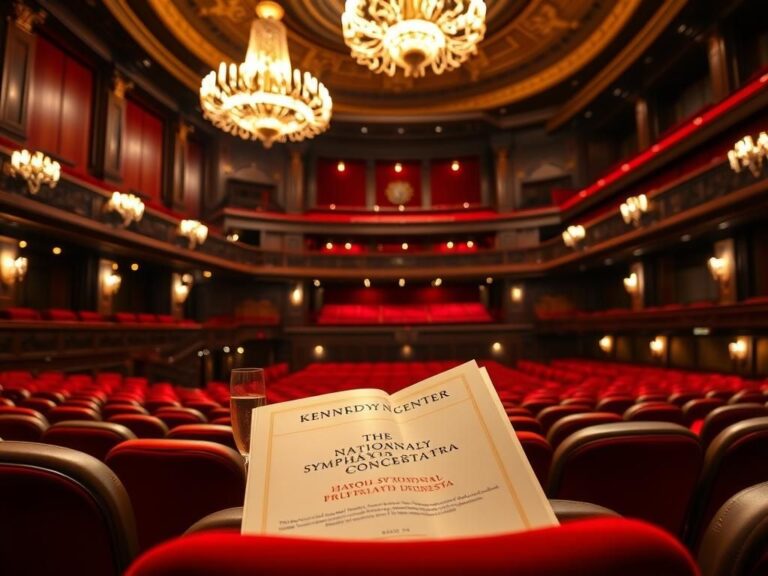 Flick International Interior view of the Kennedy Center concert hall with elegant chandeliers and plush seating