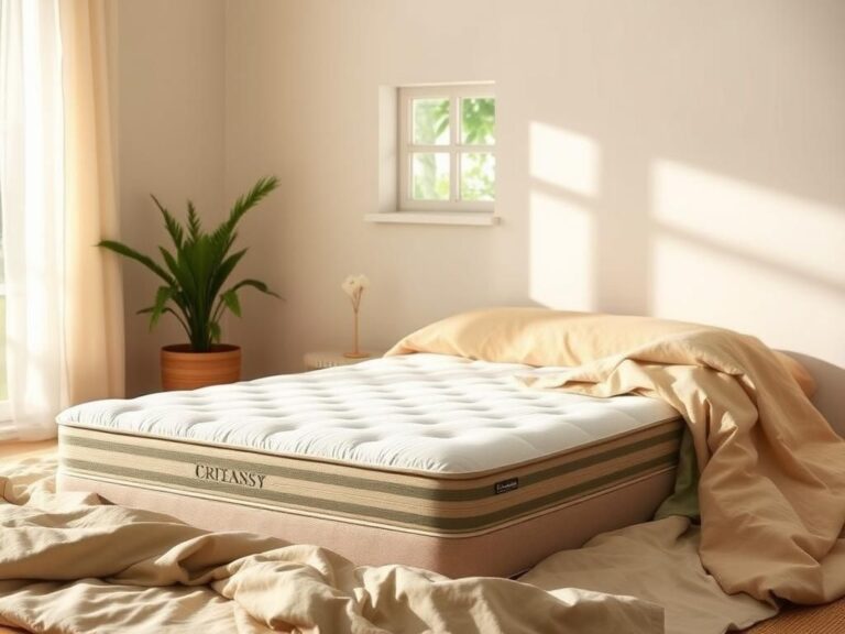 Flick International Serene bedroom scene featuring an organic mattress with natural materials