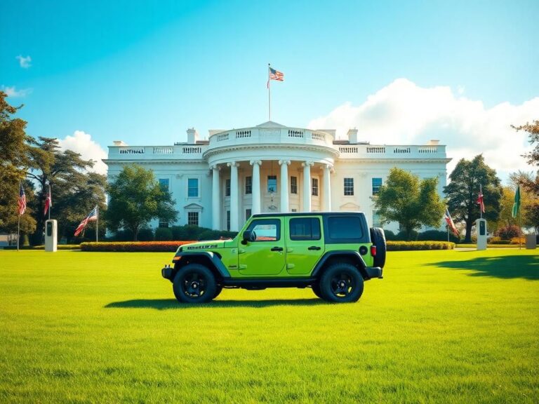 Flick International Electric Jeep Wrangler parked on the White House South Lawn