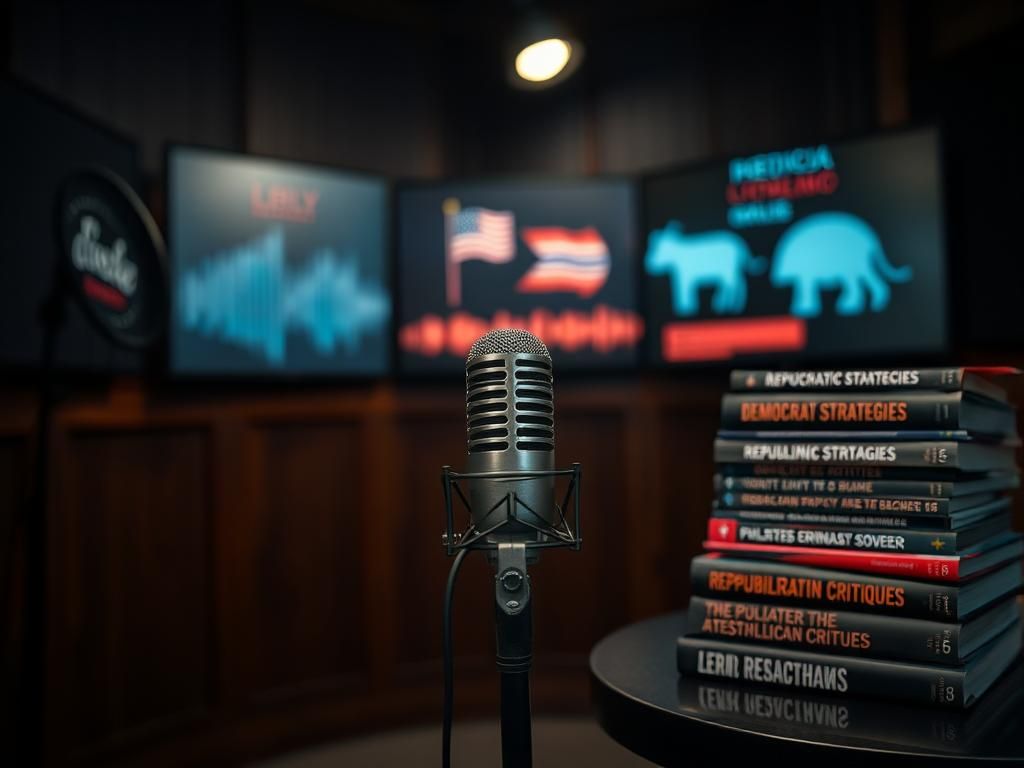 Flick International Close-up of a microphone in a dimly lit podcast studio