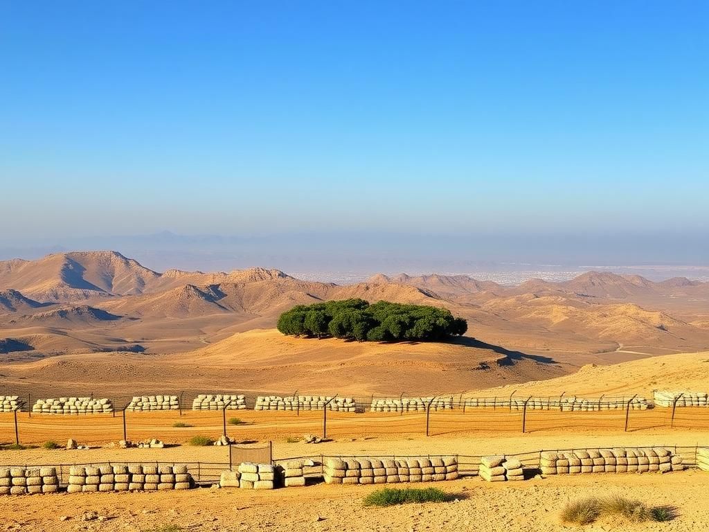 Flick International Panoramic view of the Golan Heights with military checkpoints