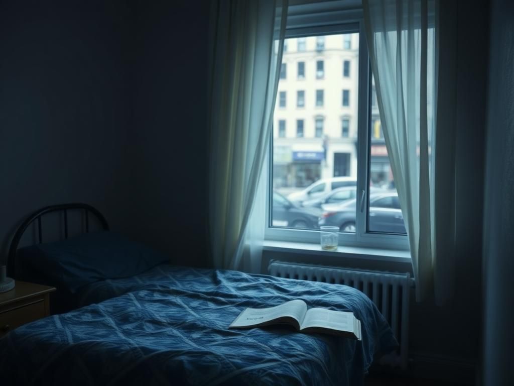 Flick International Dimly lit room in a memory care facility with a neatly made bed and a view of New York City