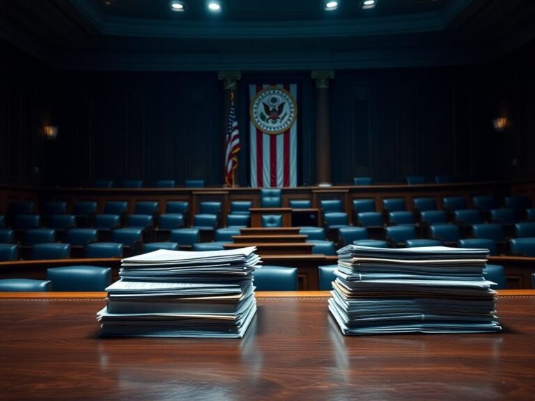 Flick International Empty Senate floor with a stack of bills symbolizing legislative urgency