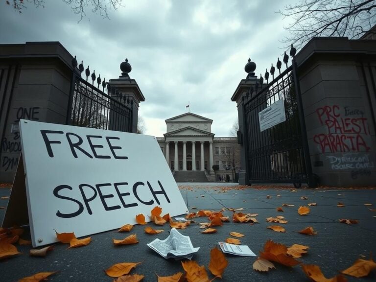 Flick International Dramatic view of Columbia University showcasing its architecture with a protest sign on the ground