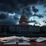 Flick International View of the U.S. Capitol building at dusk with storm clouds