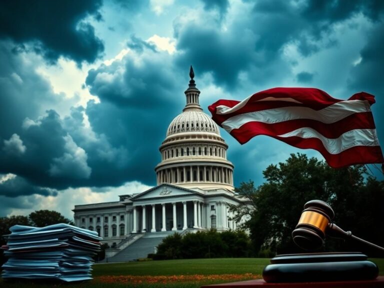 Flick International A dramatic depiction of the U.S. Capitol building under dark storm clouds symbolizing political tension