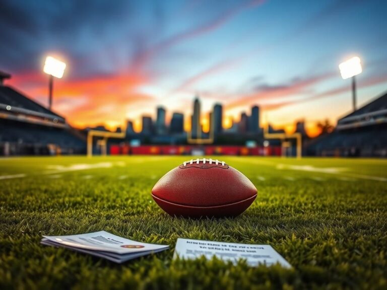 Flick International A football resting on a green grass field with the Pittsburgh skyline in the background