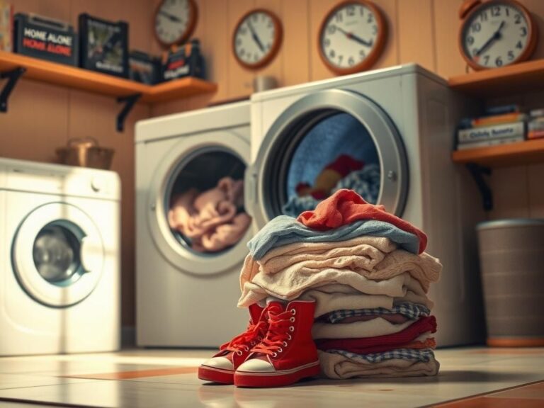 Flick International Cozy laundry room featuring colorful clothes and nostalgic decor