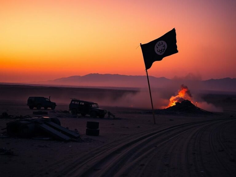 Flick International Desert landscape in Al Anbar Province, Iraq, depicting remnants of a military operation.