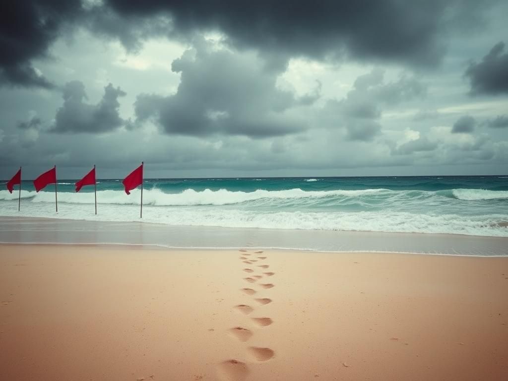 Flick International Serene yet ominous beach scene at Punta Cana with crashing waves and dark clouds