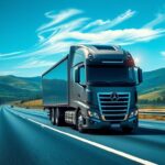 Flick International A high-tech semi-truck equipped with an AI dashcam on a serene highway