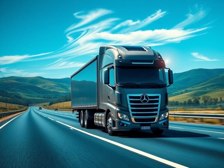 Flick International A high-tech semi-truck equipped with an AI dashcam on a serene highway