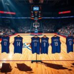 Flick International High-energy basketball court scene showcasing OKC Thunder logo with empty jerseys symbolizing absent starters