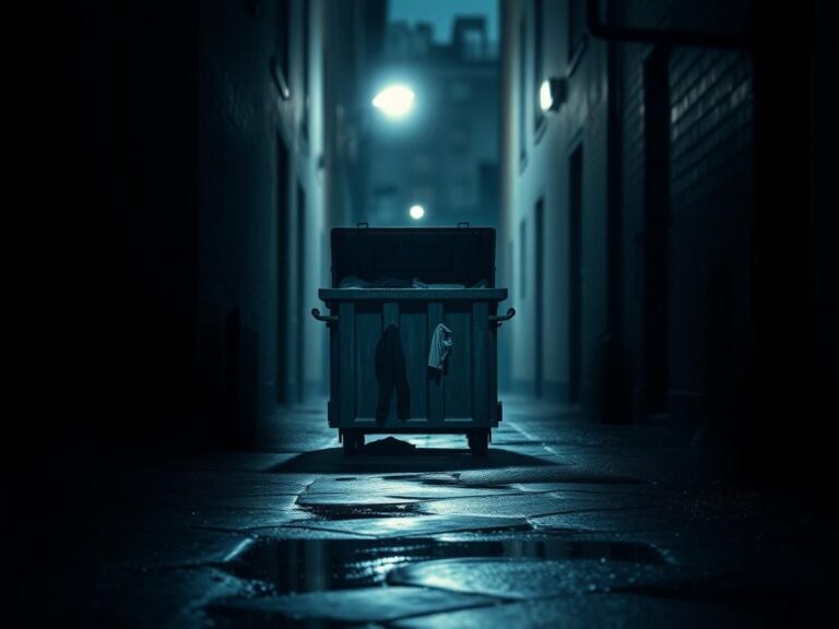 Flick International Dimly lit alleyway with a dumpster suggesting a hidden story