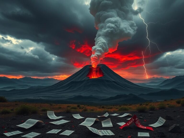 Flick International Dramatic landscape depicting a dormant volcano symbolizing political tension and frustration