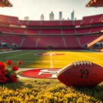 Flick International Vibrant football stadium scene showcasing 49ers logo and symbolizing emotional return of Kyle Juszczyk