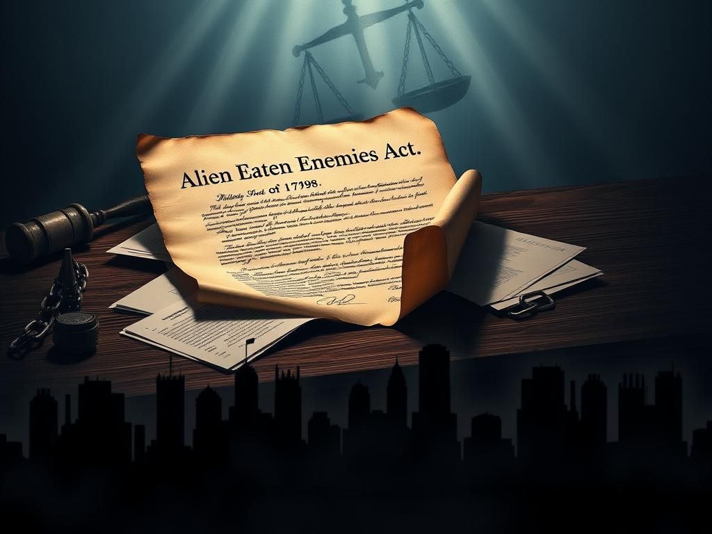 Flick International Historical document of the Alien Enemies Act of 1798 on a rustic wooden table