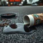 Flick International Close-up of spilled venti-sized Starbucks coffee on asphalt