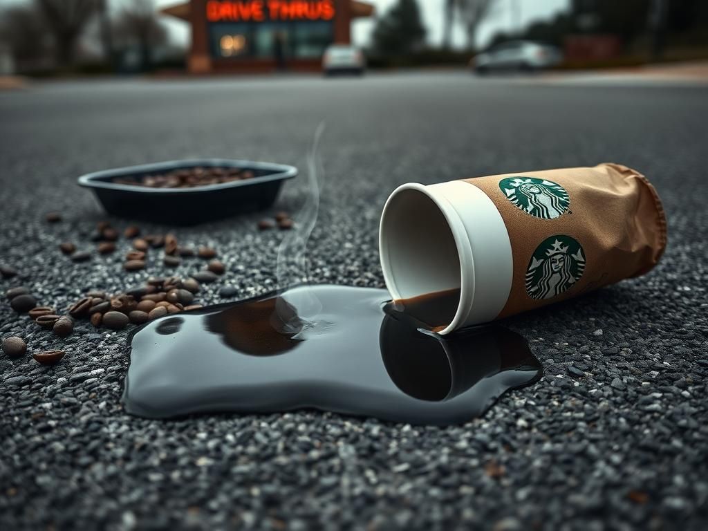 Flick International Close-up of spilled venti-sized Starbucks coffee on asphalt