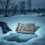 Flick International A cold winter scene with a threatening sign in front of a barren landscape