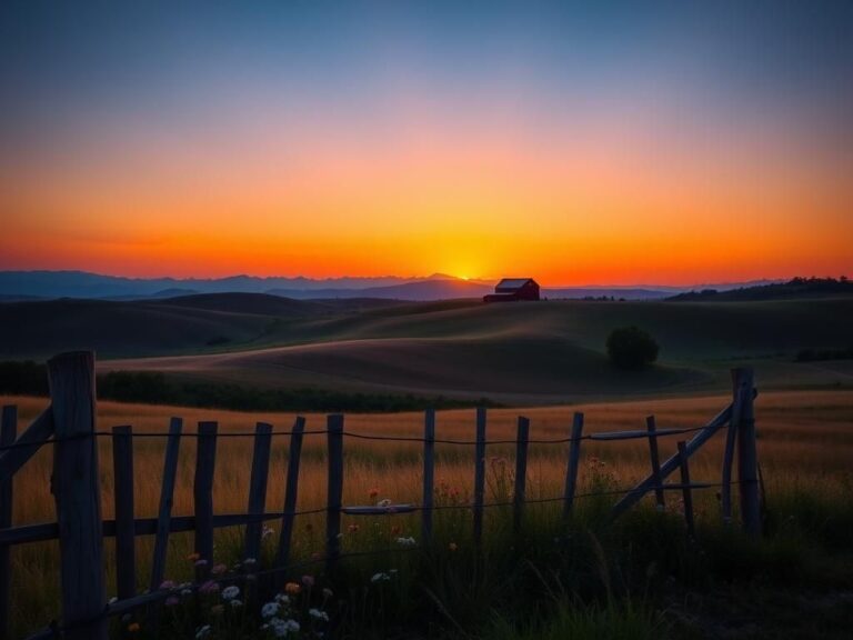 Flick International Scenic American landscape at sunset with rolling hills and wildflowers