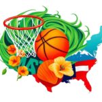 Flick International A vibrant collage representing American culture with basketball, famous flora, and state icons