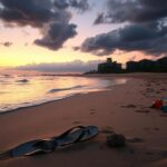 Flick International Abandoned flip-flops on a beach at dusk, symbolizing a sudden disappearance