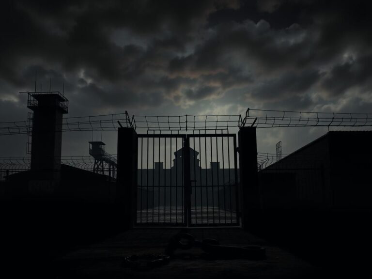 Flick International Dark and imposing Salvadoran prison complex under stormy sky