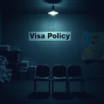 Flick International A stark, dimly lit immigration office with a prominent 'Visa Policy' sign