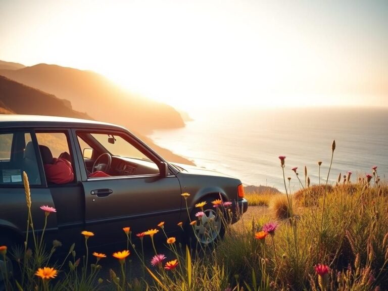 Flick International A serene parked car in a picturesque Malibu landscape