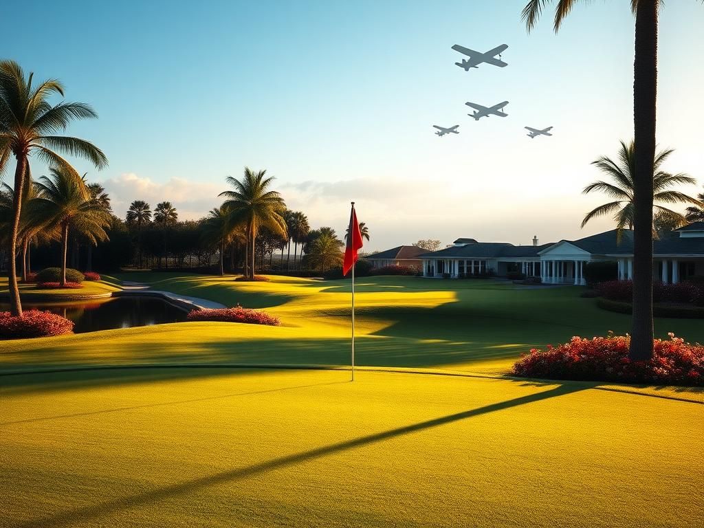 Flick International Golf course landscape at Trump International Golf Club showing manicured greens and palm trees