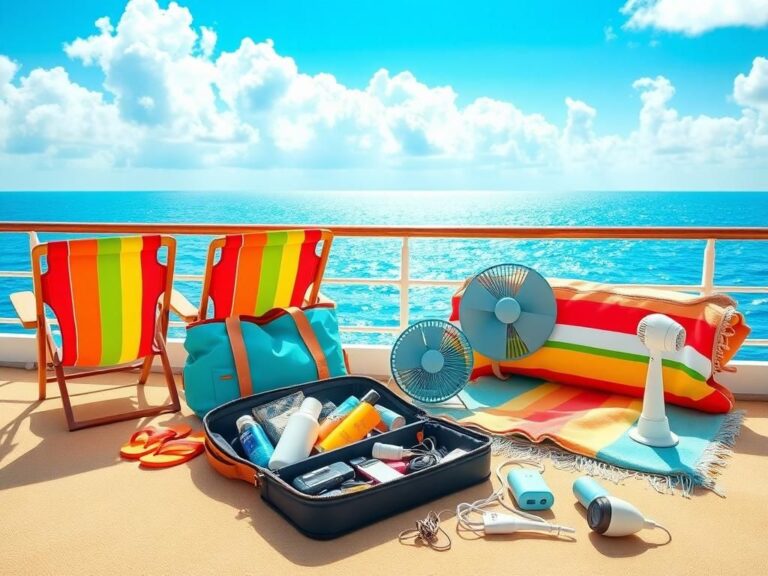 Flick International Colorful travel essentials laid out on a sun-kissed cruise deck