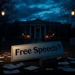 Flick International Empty university campus at twilight highlighting free speech debate